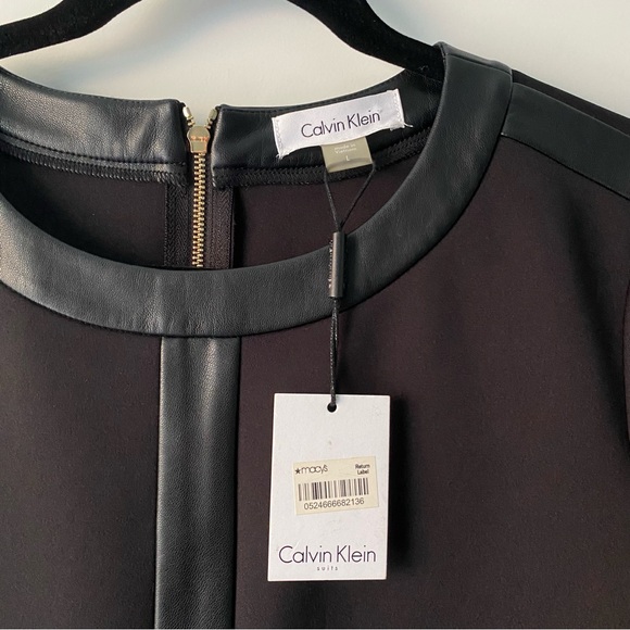 New With Tags Calvin Klein Faux-Leather Trim Scuba Top - Picture 4 of 8